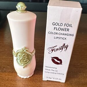 NWT Firstfly Gold Foil Flower Color Changing Lipstick - Pearl Case